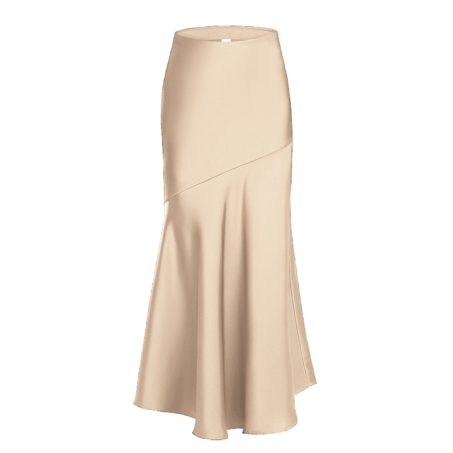 Queue de poisson Maxi jupe élégante fausse soie Satin jupes pour femmes taille haute a-ligne bureau dame jupe couleur unie finition brillante W6681