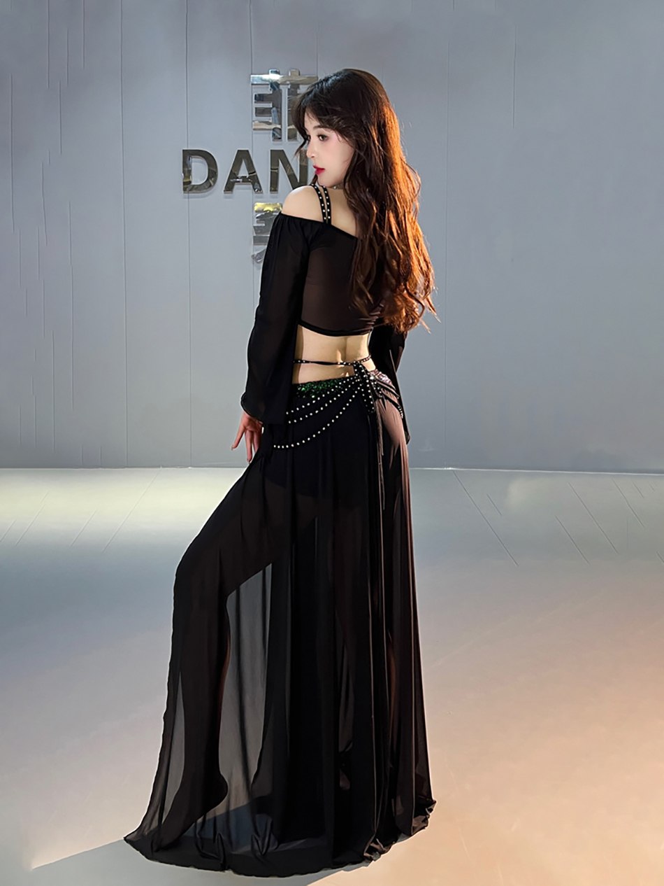 Ensemble de costumes de danse du ventre, haut et jupe à paillettes, maille de printemps pour femmes adultes, vêtements de pratique personnelle pour spectacle sur scène