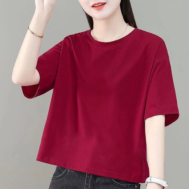 T-shirt simple et léger pour femmes, vêtement d'été ample et droit, col rond, en coton pur, confortable