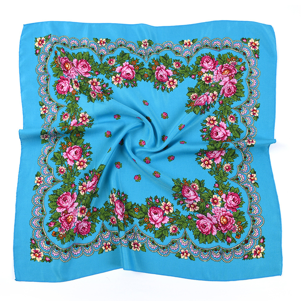 70*70 cm russe carré écharpe de luxe femmes fleur impression Bandana femme bandeau foulards mouchoir Babushka bandeau