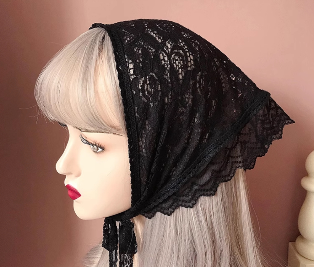 Foulard de tête Lolita Vintage, Triangle en dentelle brodée, couvre-chef pour femmes, coiffure