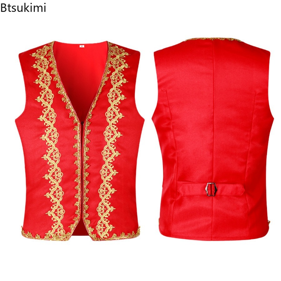 Vestes gothiques médiévales pour hommes, gilets Jacquard Vintage, Costumes de Cosplay Steampunk, gilets de smoking Slim à Double boutonnage, hauts pour hommes