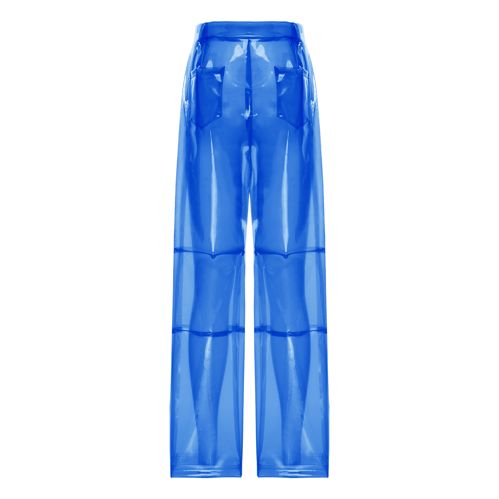 Pantalon en PVC pour femme, taille boutonnée, poches arrière, coupe large, jambe droite, transparent, idéal pour les soirées, la danse et les bals de promo