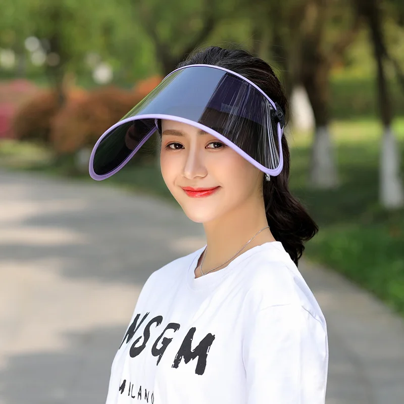 Chapeaux de soleil transparents pour femmes, Protection Uv d'été, roulable, grand bord large, visière vide Portable, casquette de plage pliable