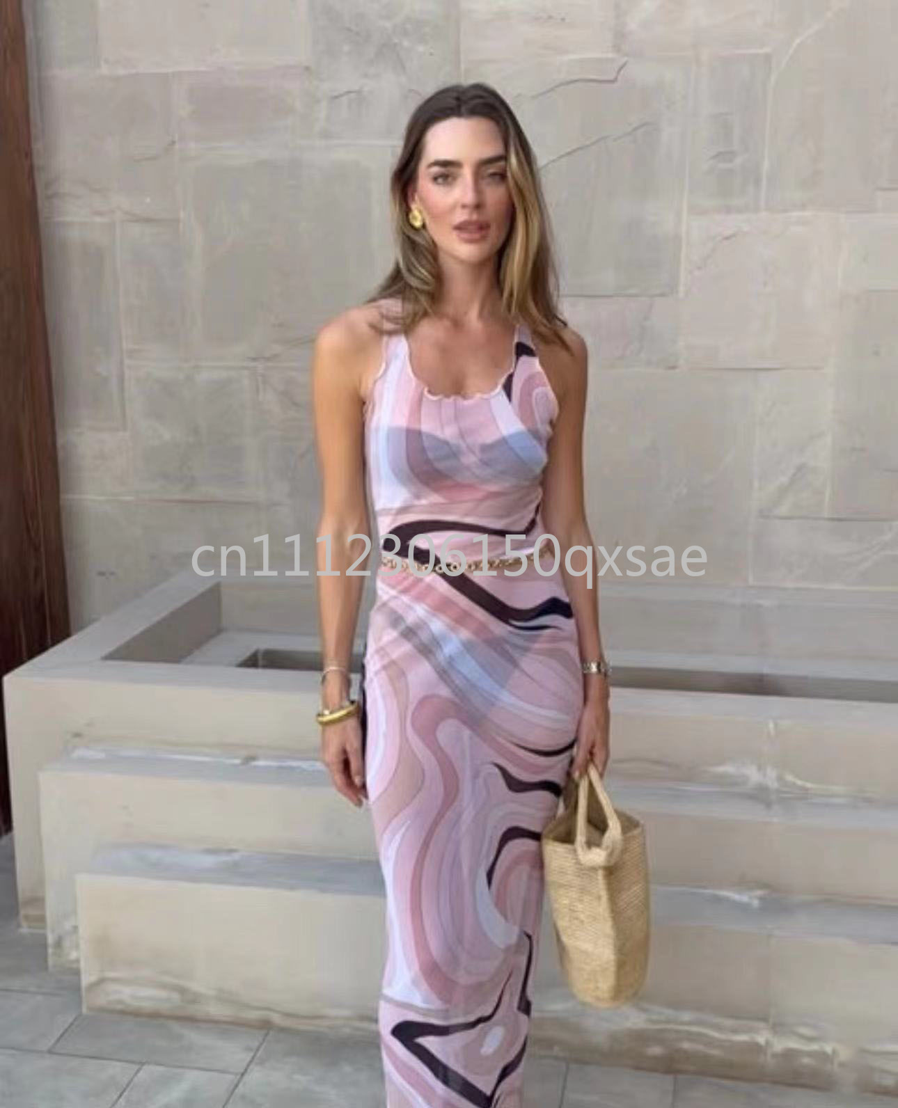 Robes débardeurs roses en maille pour femmes de la marque Classic Brand avec logo signature en lettres, design de luxe, jupes pour femmes, vêtements de plage, maillots de bain