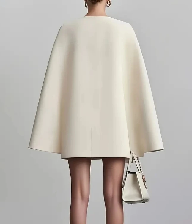 Femmes robes 2025 printemps automne nouveau déplacement Double boutonnage châle Cape couleur unie col en v Mini robe mode vêtements pour femmes