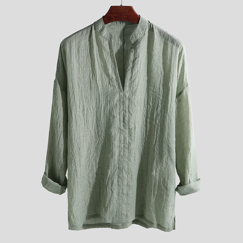 Chemise en coton et lin à manches longues pour hommes, chemises sociales décontractées, chemisiers formels, monochromatique, chemise normale, mode, vêtements pour hommes