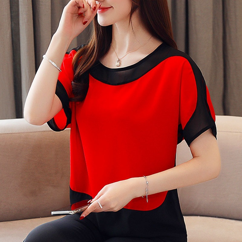 Mode femmes Blouses 2025 femmes Blouse chemise à manches courtes décontracté en mousseline de soie Blouse femmes chemises femmes hauts et chemisiers 3397 50