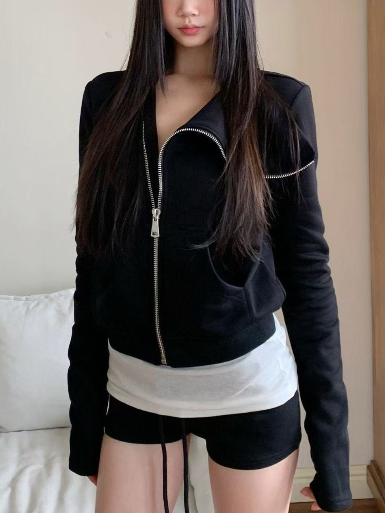 Veste à capuche et manches longues pour femme, mode coréenne, automne-hiver, Cardigan ample décontracté, haut Harajuku, couleur unie, vêtements à fermeture éclair Y2k, 2025