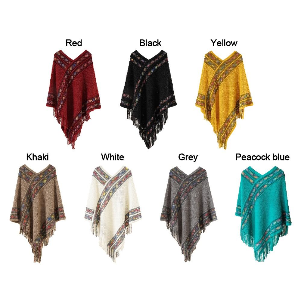 Poncho mongol chaud en peluche pour femme, Style ethnique, Imitation cachemire, rayures rhombiques, pompon, châle, enveloppes en tricot, mode hiver