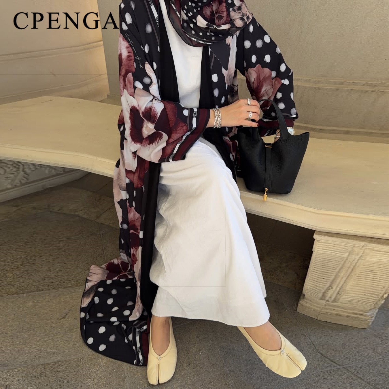 Abaya Hijab deux pièces à imprimé floral et pois pour l'été 2026, tenue de fête du Ramadan pour femmes musulmanes, robe kaftan islamique turque