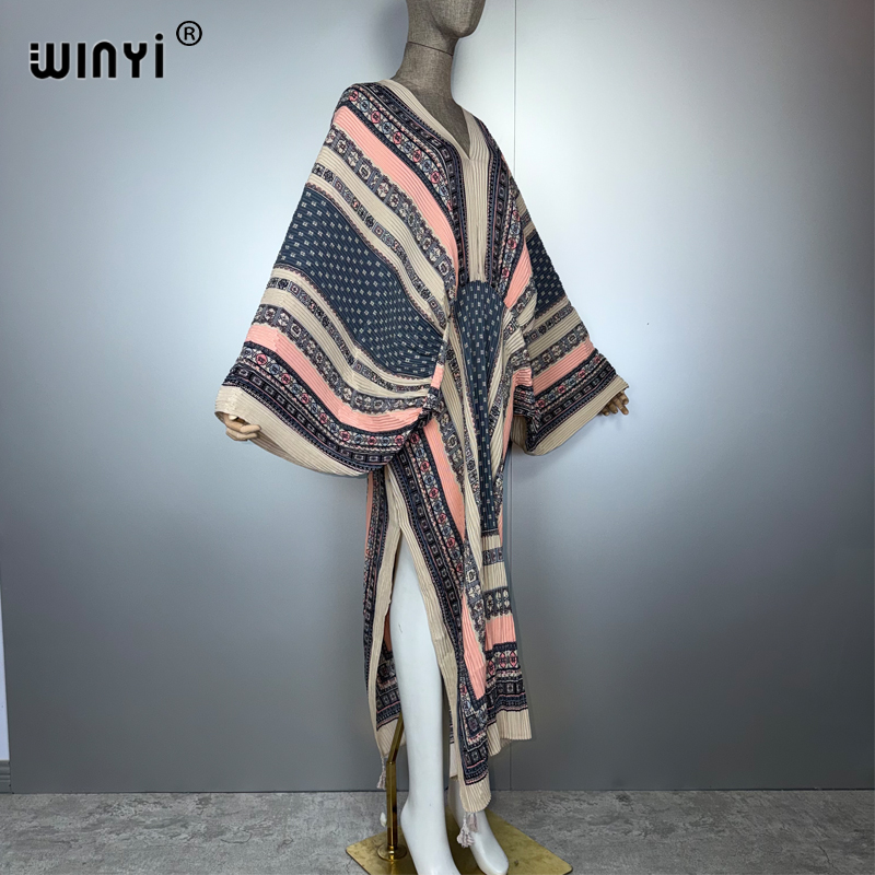 WINYI Robe ample plissée élastique style bohème, robe de plage, kaftan, abaya, robe de soirée de luxe Dubaï, abaya pour femme musulmane