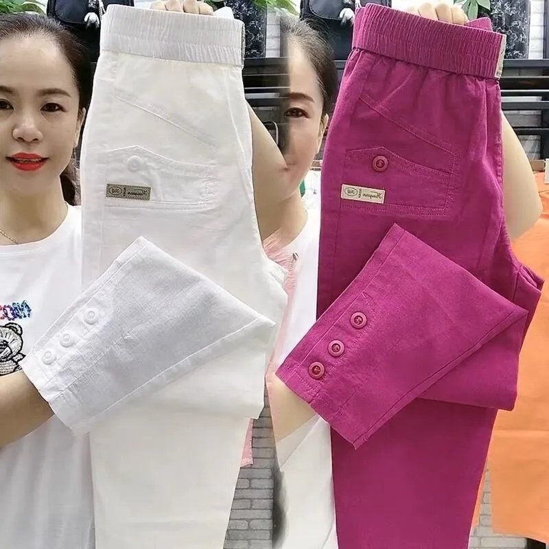 Pantalon coréen pour femmes, taille haute, en coton et chanvre, décontracté, Slim, taille haute, ample, Harun, pour dames, nouvelle collection été 2026