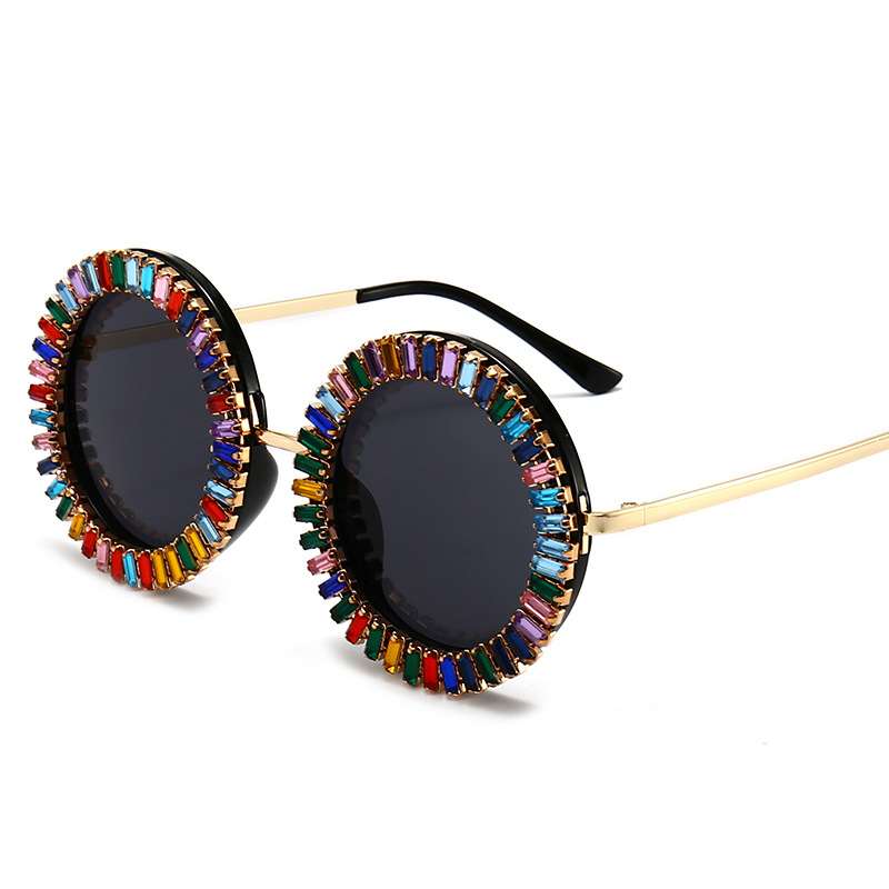 Marque de luxe concepteur rond diamant lunettes de soleil femmes mode Vintage fête voyage Steampunk lunettes de soleil Sexy dames nuances UV400