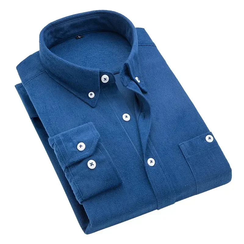 Décontracté hommes chemise en velours côtelé 2025 printemps automne à manches longues rayé t-shirts mâle coupe ajustée chemise col rabattu Camisa Masculina
