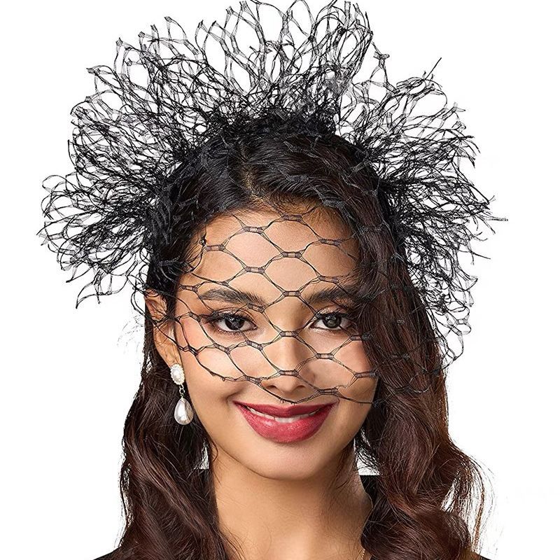 Bandeaux Fascinateurs Vintage pour femmes, voile de visage, bandeaux pour femmes, coiffure couronne en maille noire, vêtements de sauna pour dames, cocktail et fête de mariage, design 2024