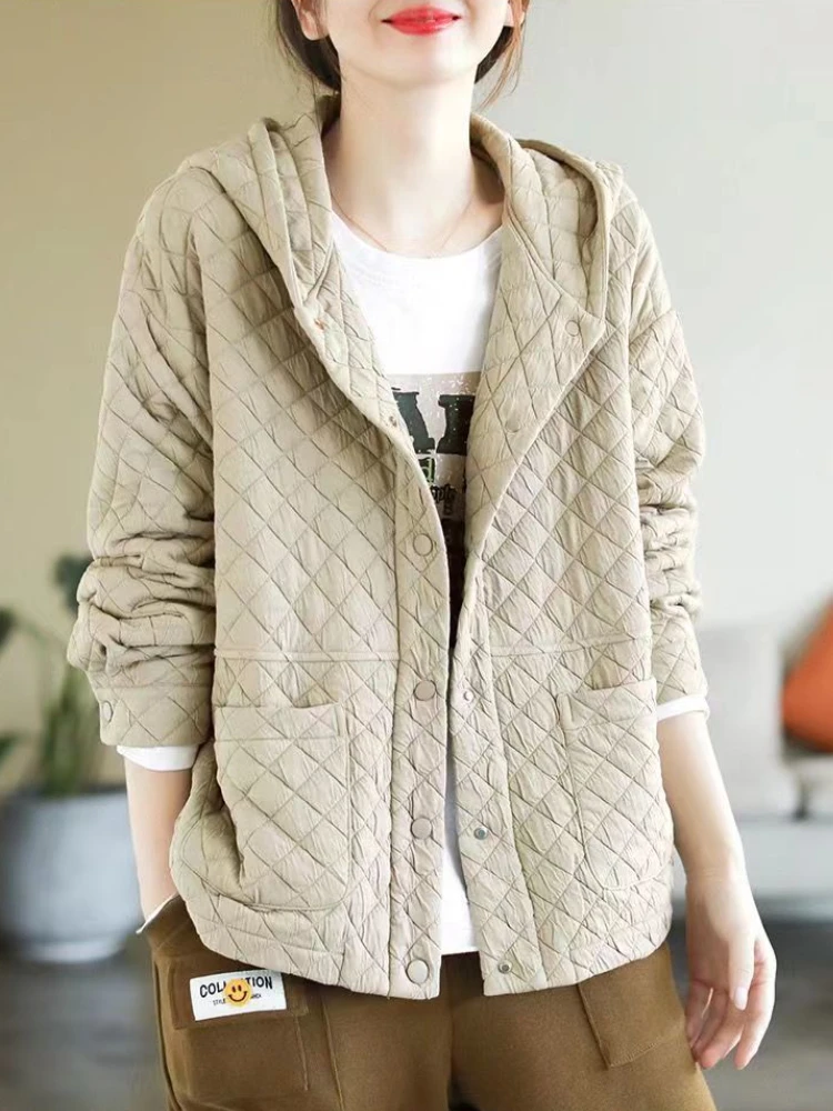 Parka matelassurera en coton à capuche pour femmes, manteau mince et léger, vêtements d'extérieur coréens, vêtements Harajuku pour femmes, automne, hiver