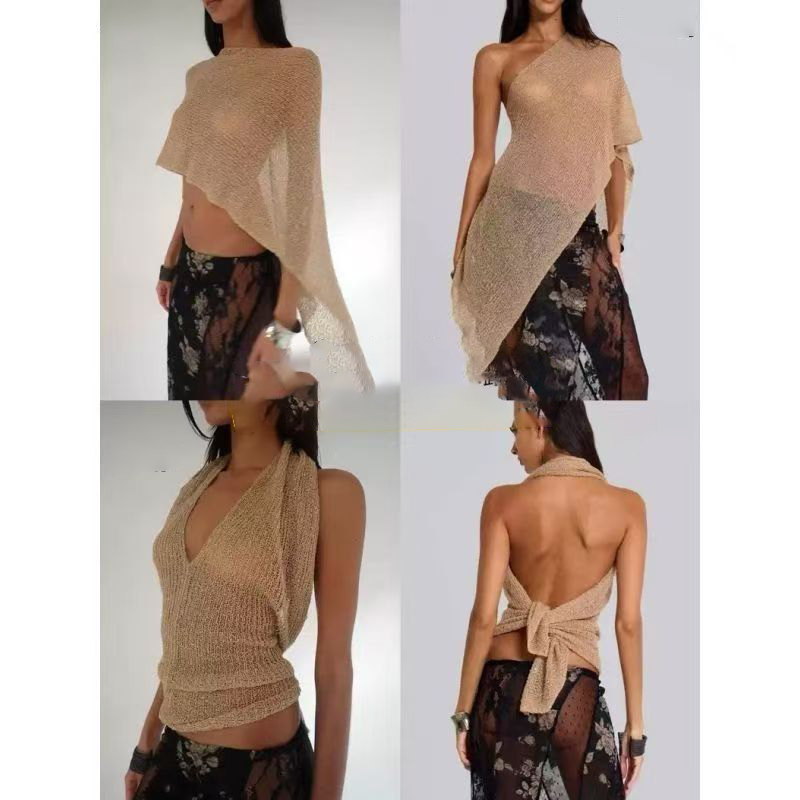 Couverture de plage tricotée pour femmes, Harajuku, manches longues, couleur unie, Cape, pull, haut, vêtements esthétiques, mode coréenne