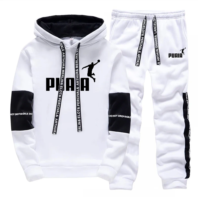 Ventes Flash : Ensemble de Survêtement Décontracté pour Homme – Sweat à Capuche et Pantalon de Jogging Sport Quotidien – Vêtements Classiques Noir et Blanc