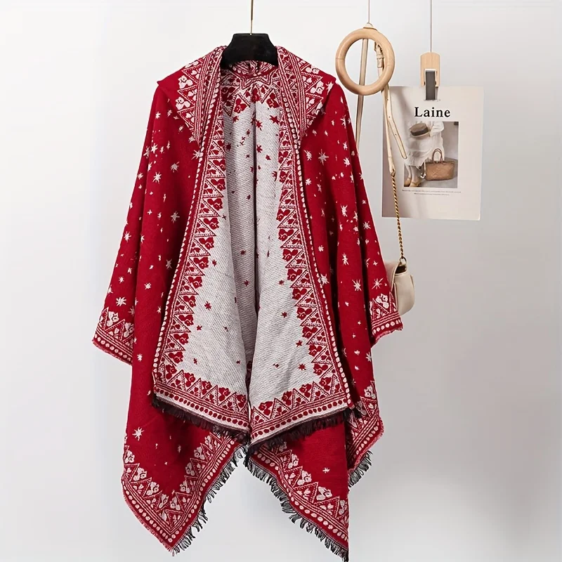 Cape ethnique à capuche, châle pour photographie de voyage de la chine du nord-ouest, Imitation chaude en cachemire, vêtements d'extérieur, chapeau de style ethnique