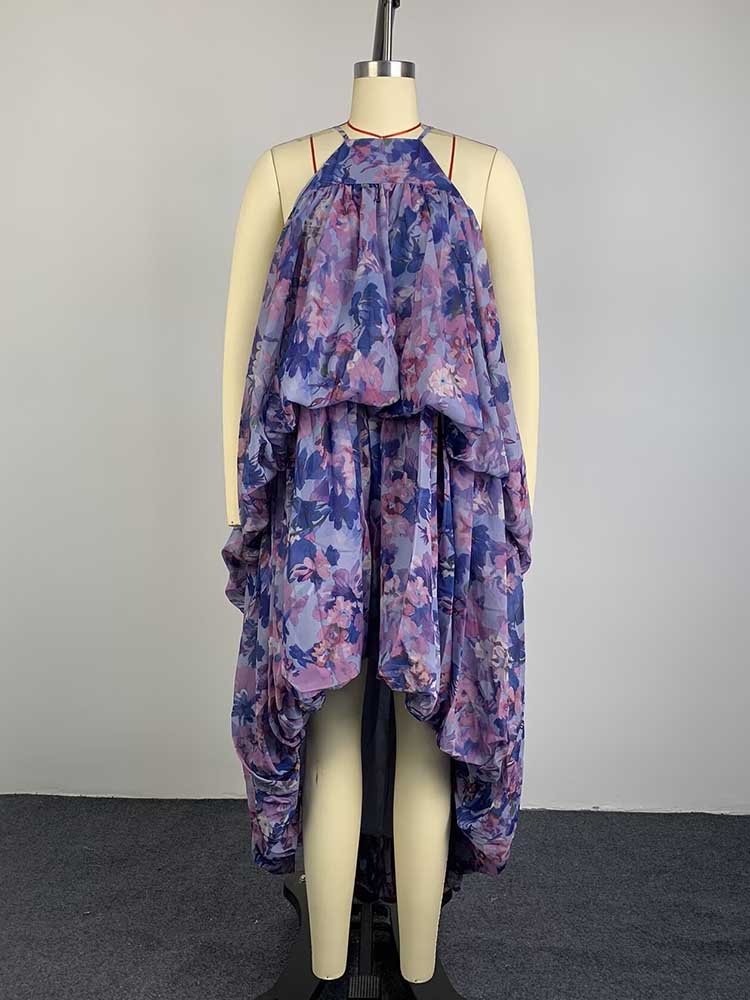 Robe de plage pour femme, élégante et douce, longue, à fleurs, d'été, chic, à épaules dénudées, plissée, col halter, longue robe de vacances