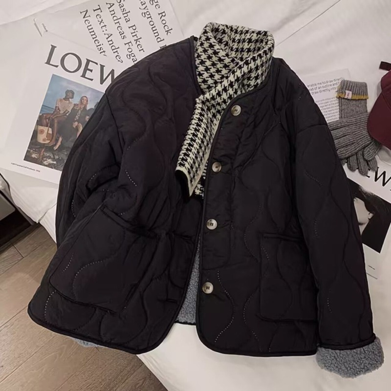 Manteau en coton velours de mouton rose pour femme, nouvelle arrivée hiver 2026, style coréen, col rond, coupe ample, manches longues