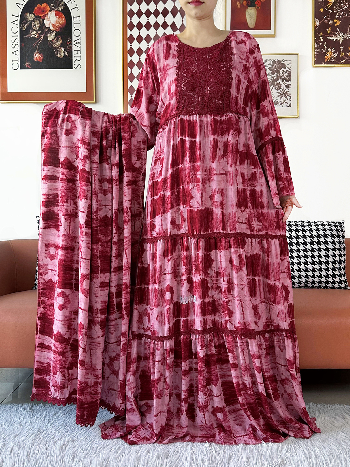 Robe de soirée 2026 pour femmes africaines, Boubou KASHKHA, Abaya en coton, tissu tie-dye, robe ample musulmane pour le Ramadan, robe maxi brodée
