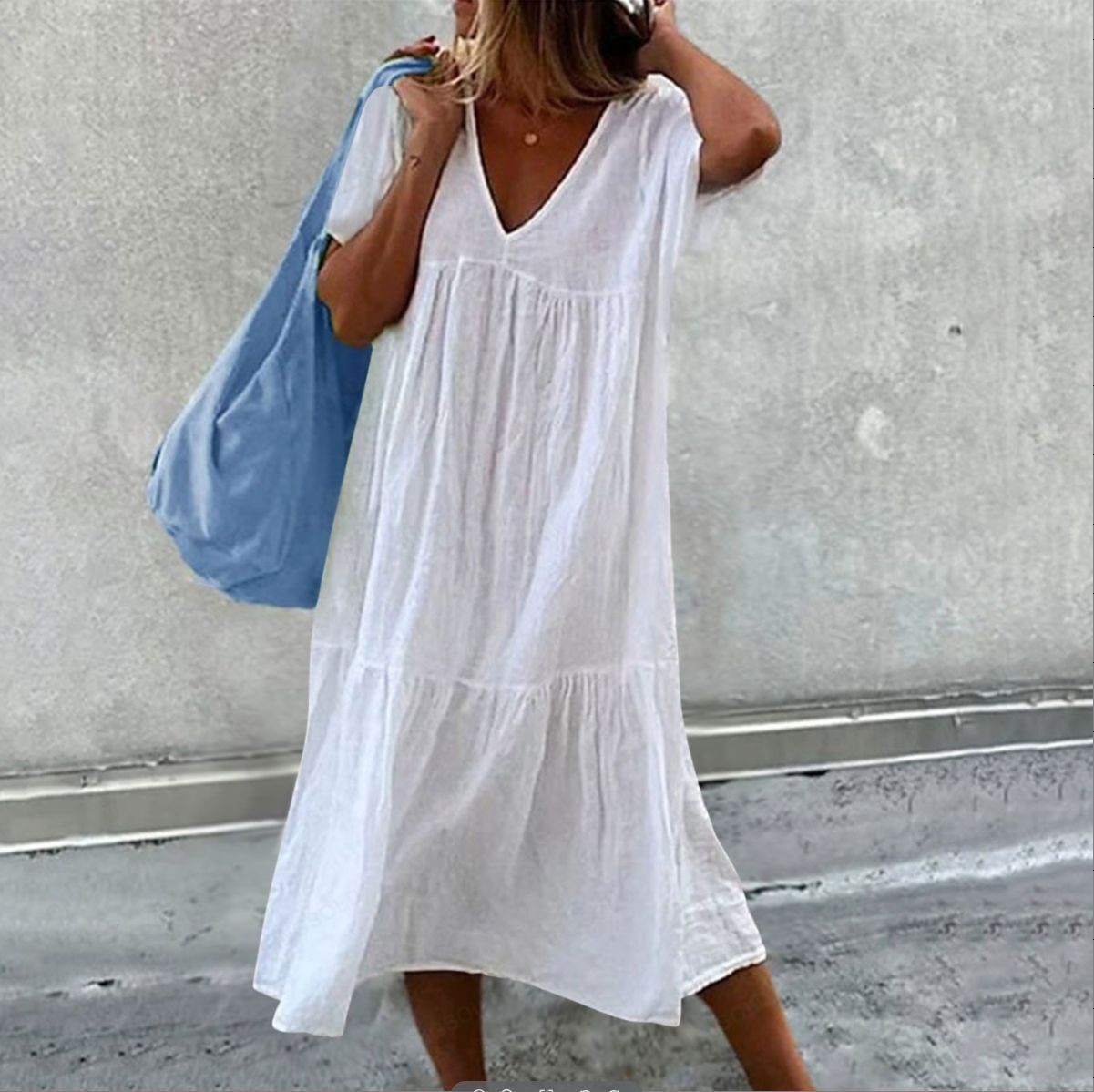 Jupe longue en coton et lin pour femmes, manches courtes, col rond, ample, couleur unie, mode Simple, robe rose de vacances, nouvelle collection 2025