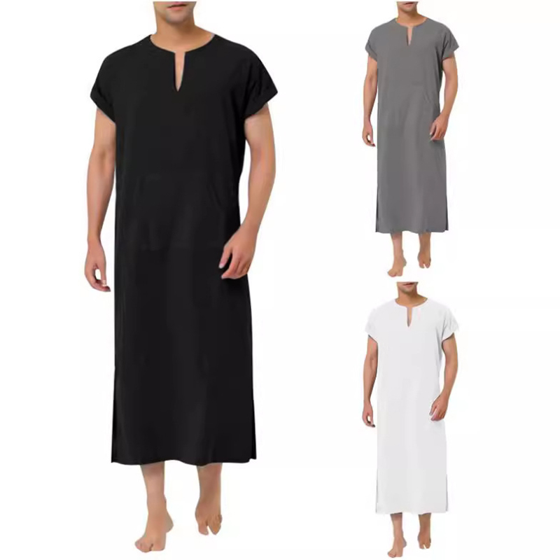 Robe musulmane de style arabe minimaliste pour hommes, manches courtes et longues, Abaya islamique, vêtements pour hommes, ensembles de mode musulmane, Caftan saoudien Abayat
