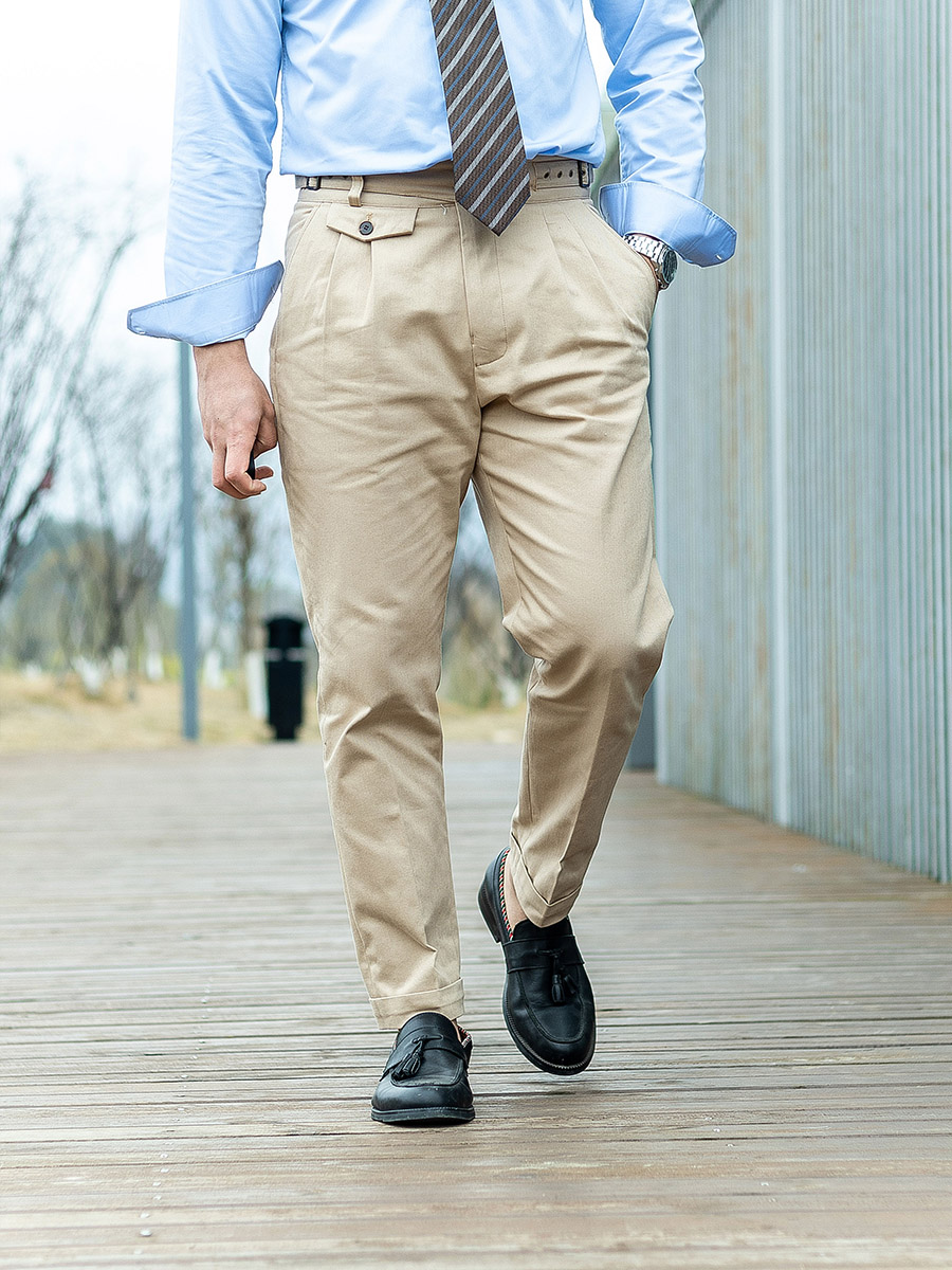 POT & CRAFTSMAN nouveau pantalon décontracté Gurkha coupe conique coton kaki 9/10 personnalisable