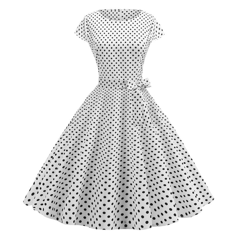Robe Vintage femmes été à manches courtes élégant à pois Midi décontracté bureau robe de soirée 50s 60s Pin Up Rockabilly robes