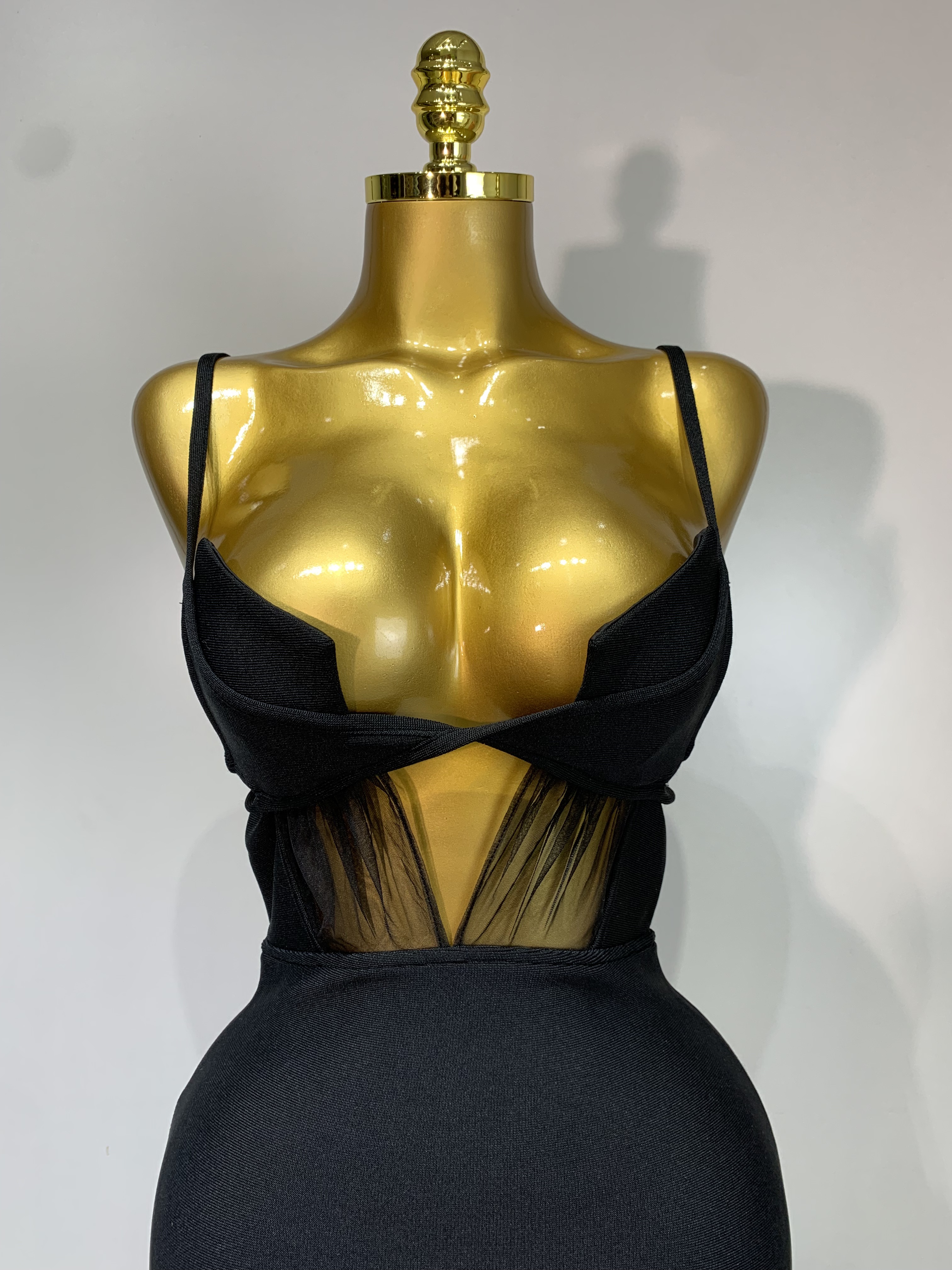 Mode noir Spaghetti sangle Maxi longue robe de pansement maille découpé élégant célébrité moulante soirée Club fête robes d'anniversaire