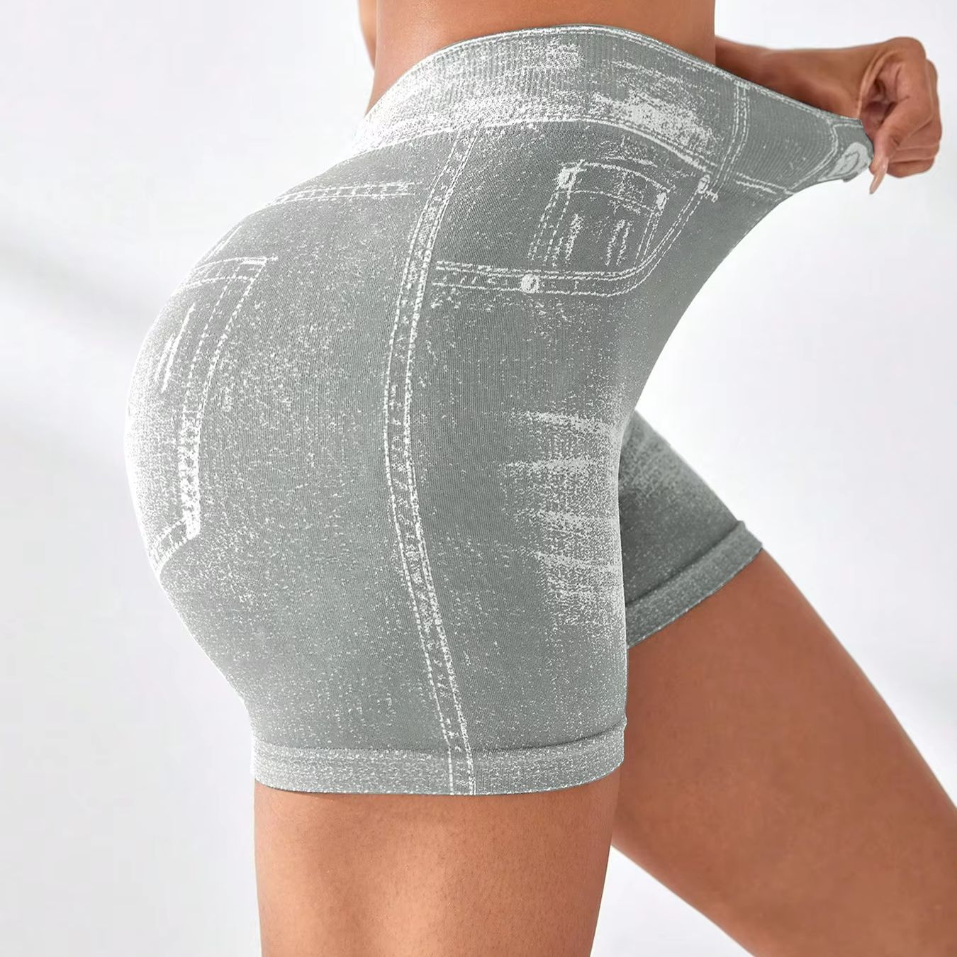 Faux jean élastique pour femmes, dos en V, pantalon de sport, d'entraînement, de Yoga, de levage des fesses, Fitness, athlétique, collants courts sans couture