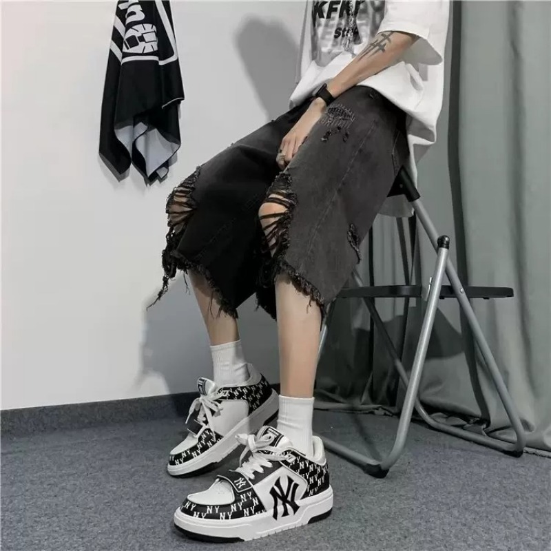 Jeans déchirés pour hommes, pantalon en denim, pantalon court, décontracté, été, vintage, streetwear, jambe large, élégant