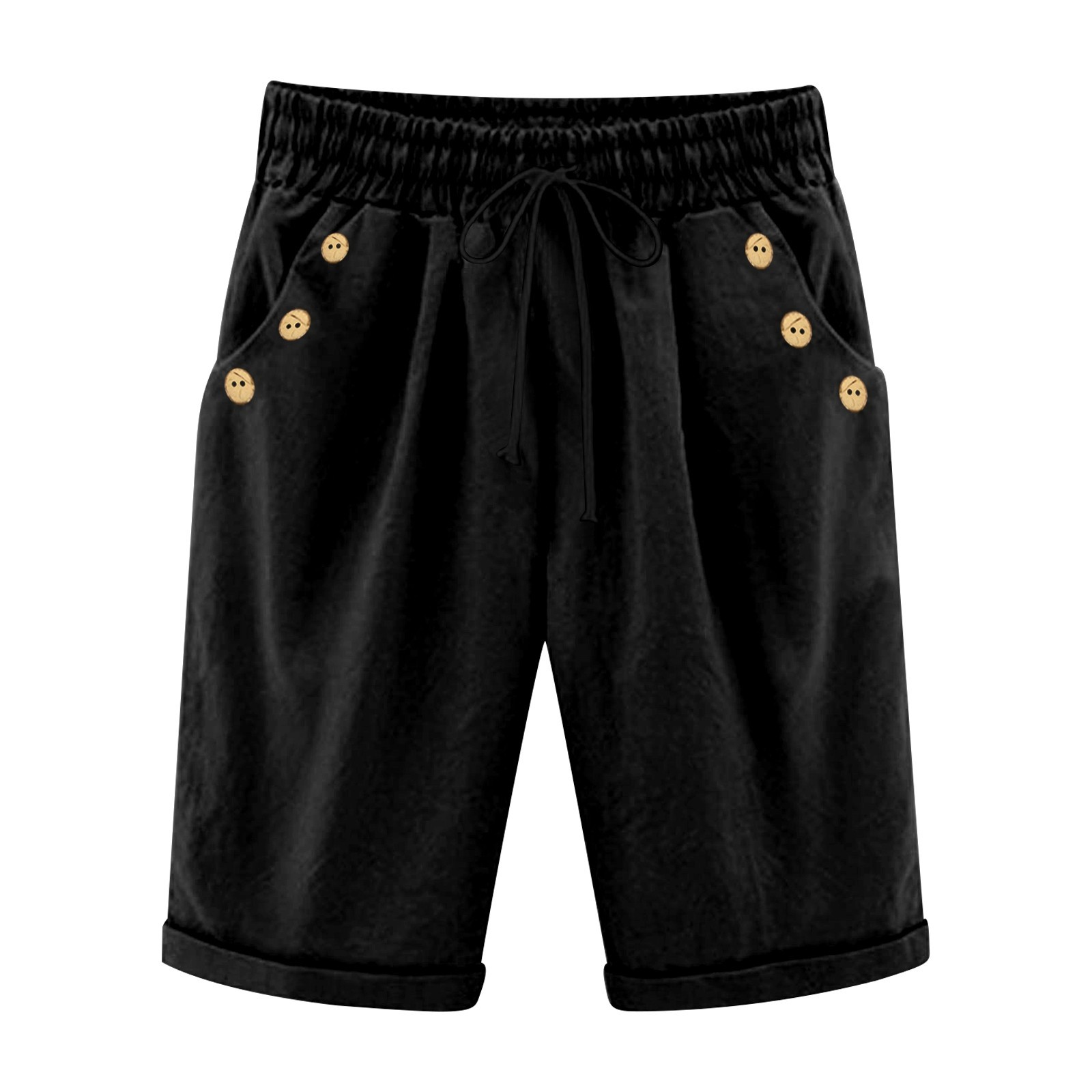 Short de plage décontracté pour femme, pantalon d'été pour vacances, couleur unie, poche à boutons, élastique, haute
