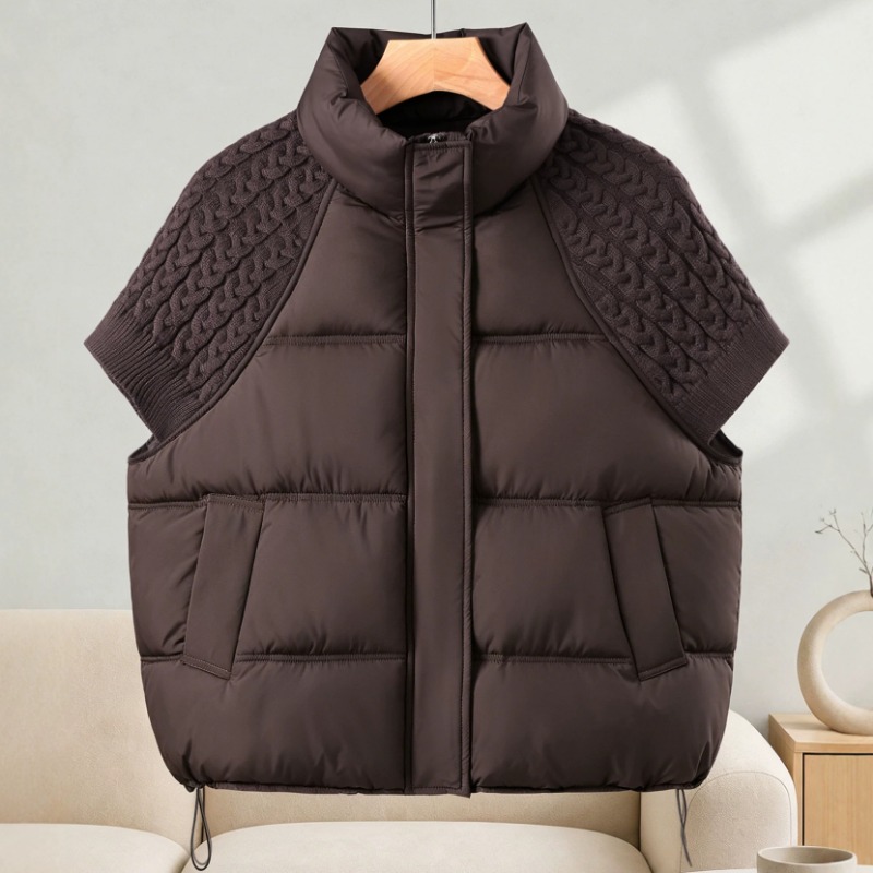 Gilet matelassé à col montant pour femmes, nouvelle collection automne-hiver, en maille à empiècements, à manches courtes, ample, chaud, en coton, vêtement d'extérieur.