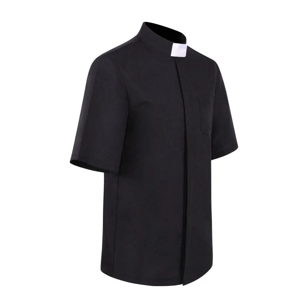 Chemise col prêtre hommes clergé debout église catholique ministre prédicateur été à manches courtes hauts chemisier romain S-5XL