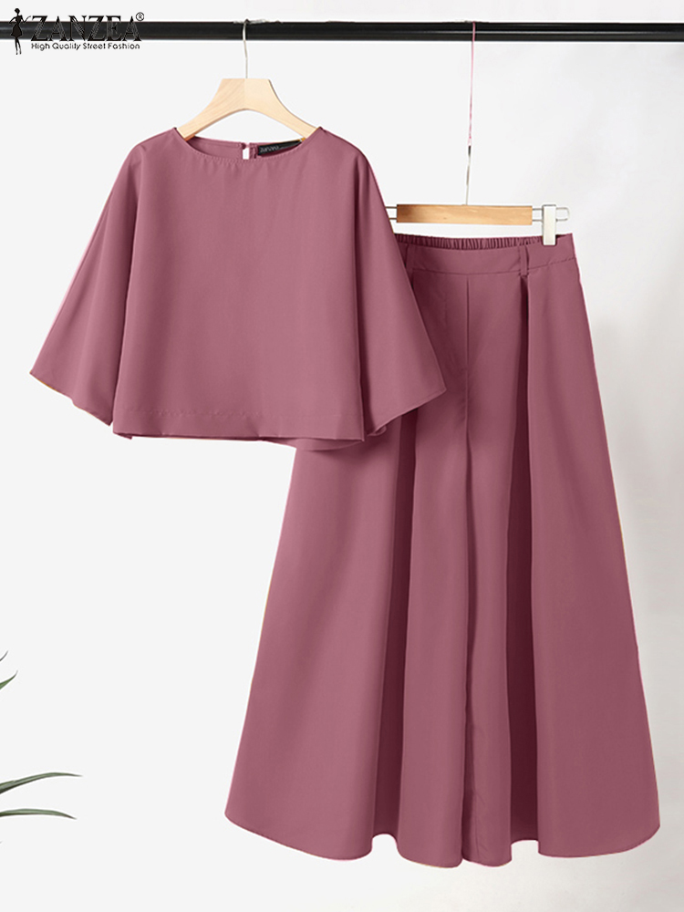 ZANZEA femmes casual 2 pièces pantalon ensembles ample 3/4 manches hauts pantalons à jambes larges 2 pièces tenues couleur unie mode trajet survêtements