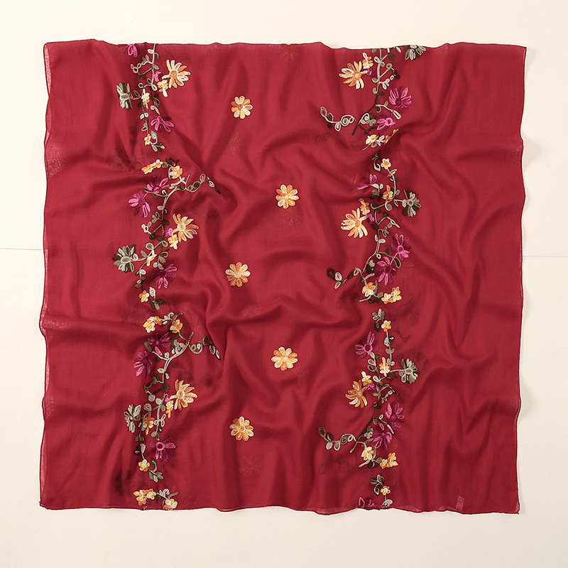 Écharpe Hijab Brodée de Fleurs Unies pour Femme, Châles en Viscose Musulmane, Serviette Longue et Douce, Élégante et Décontractée