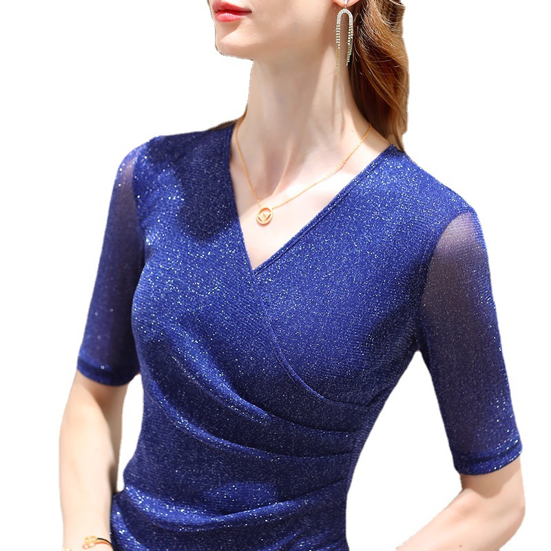 Vêtements pour femmes 2022 dernières chemisiers de mode élégant t-shirt d'été livraison gratuite chemisiers à paillettes élastiques ou hauts pour femme