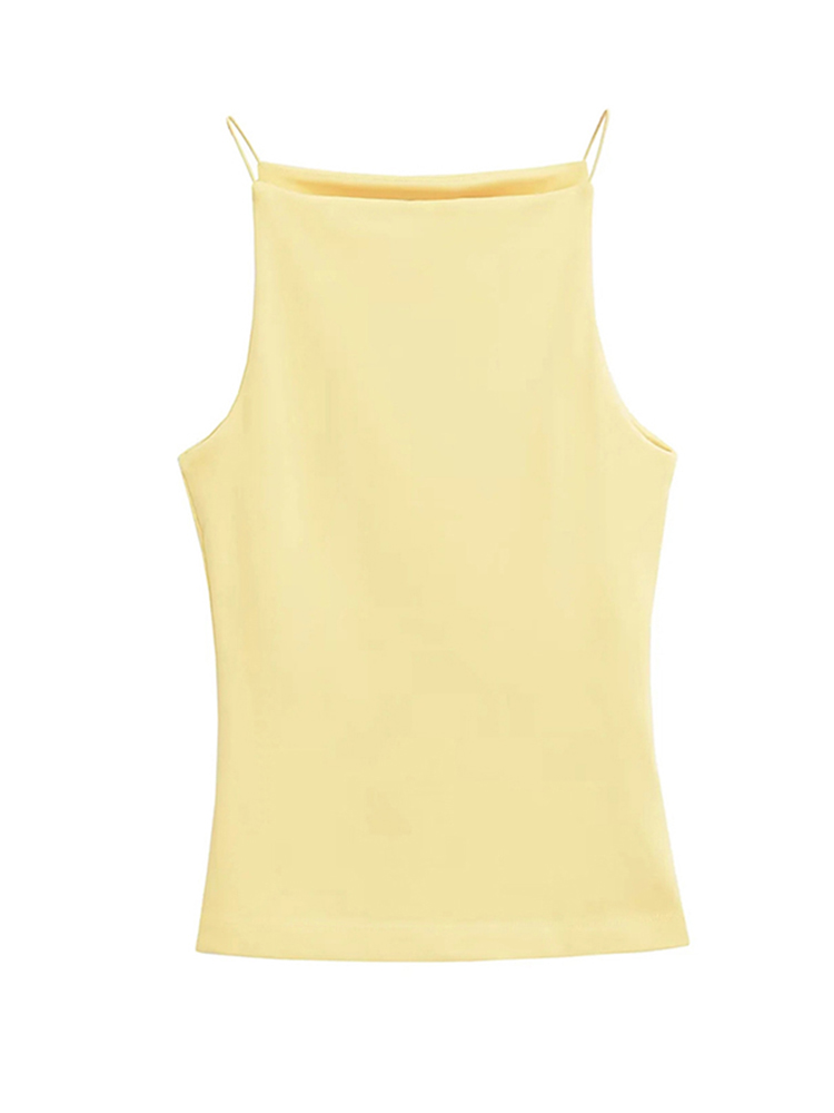 Halter en Fibres Précieuses pour Femme, Camisole à Bretelles Fines, Solide, Document à la Mode
