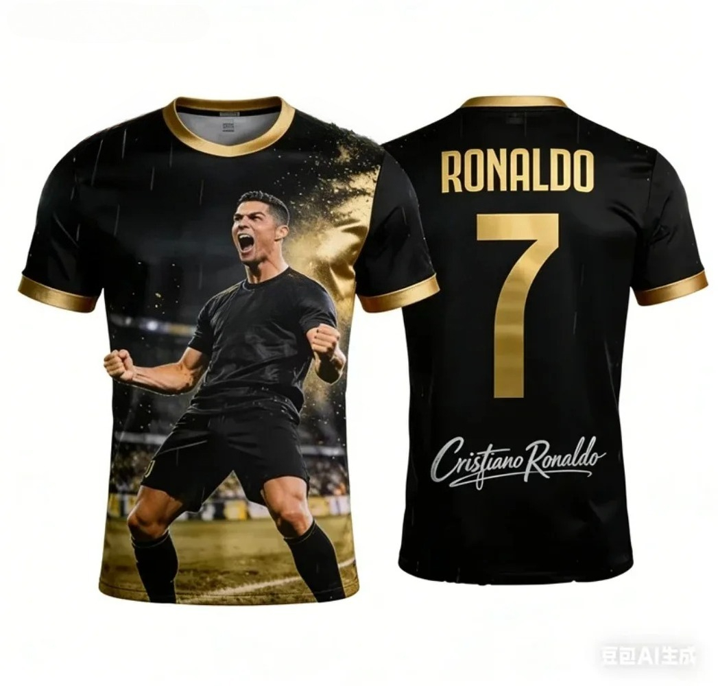 Maillot de football 3D Ronaldo Summer, T-shirt pour homme à manches courtes, respirant, à séchage rapide, pour le sport et la mode de rue en plein air.