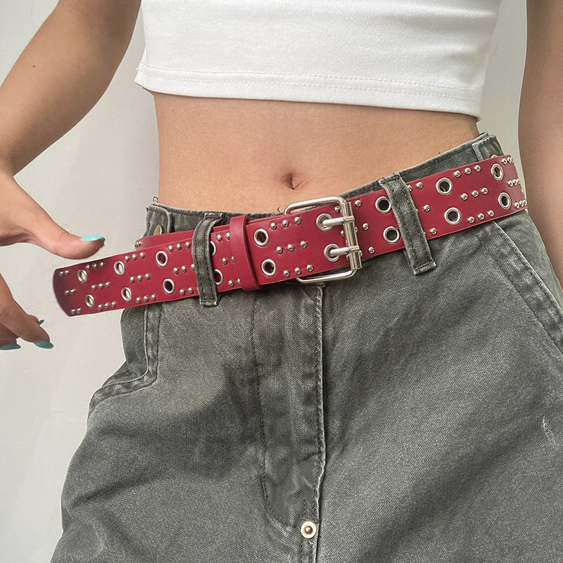 Ceinture punk à double boucle, style heavy metal, ceinture décorative coréenne pour jeans