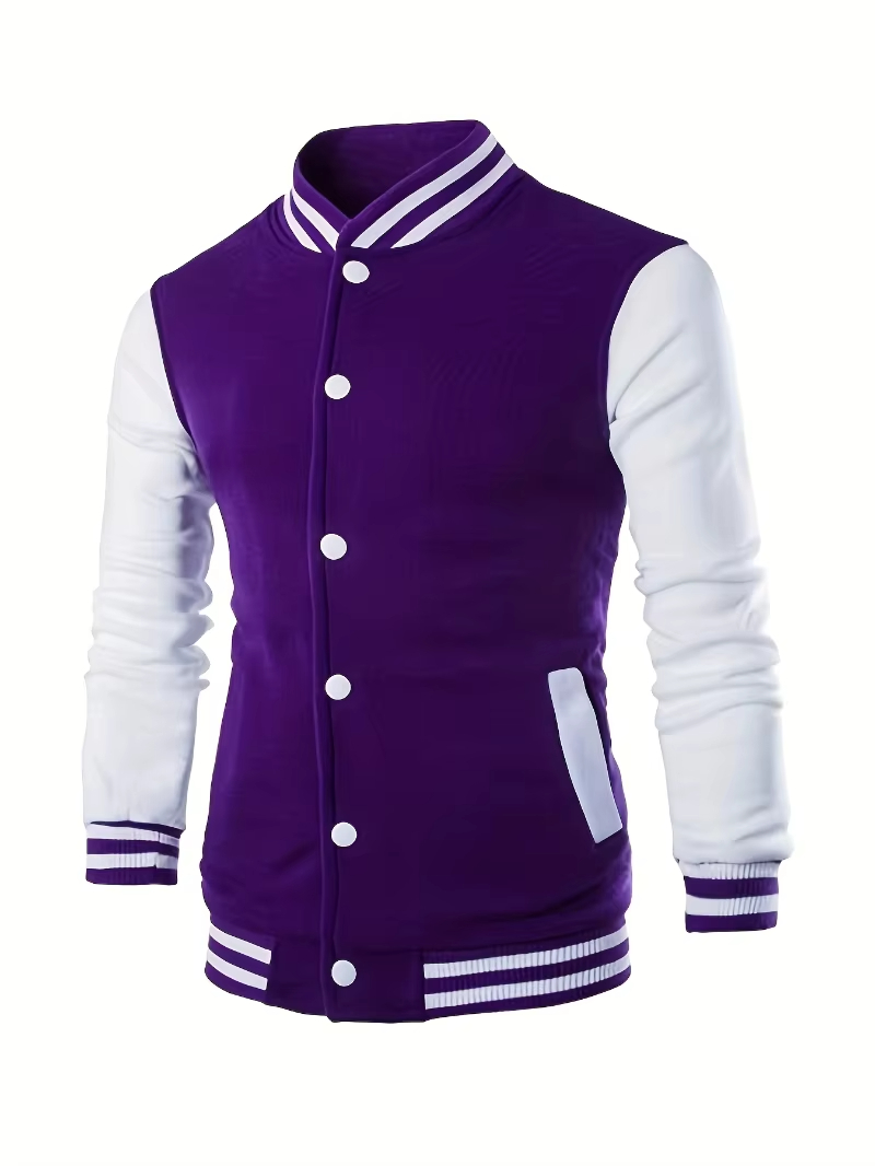 Veste de baseball décontractée pour hommes – Conception de manchette contrastée, col de baseball et forme d'épaule, toutes saisons, usage quotidien