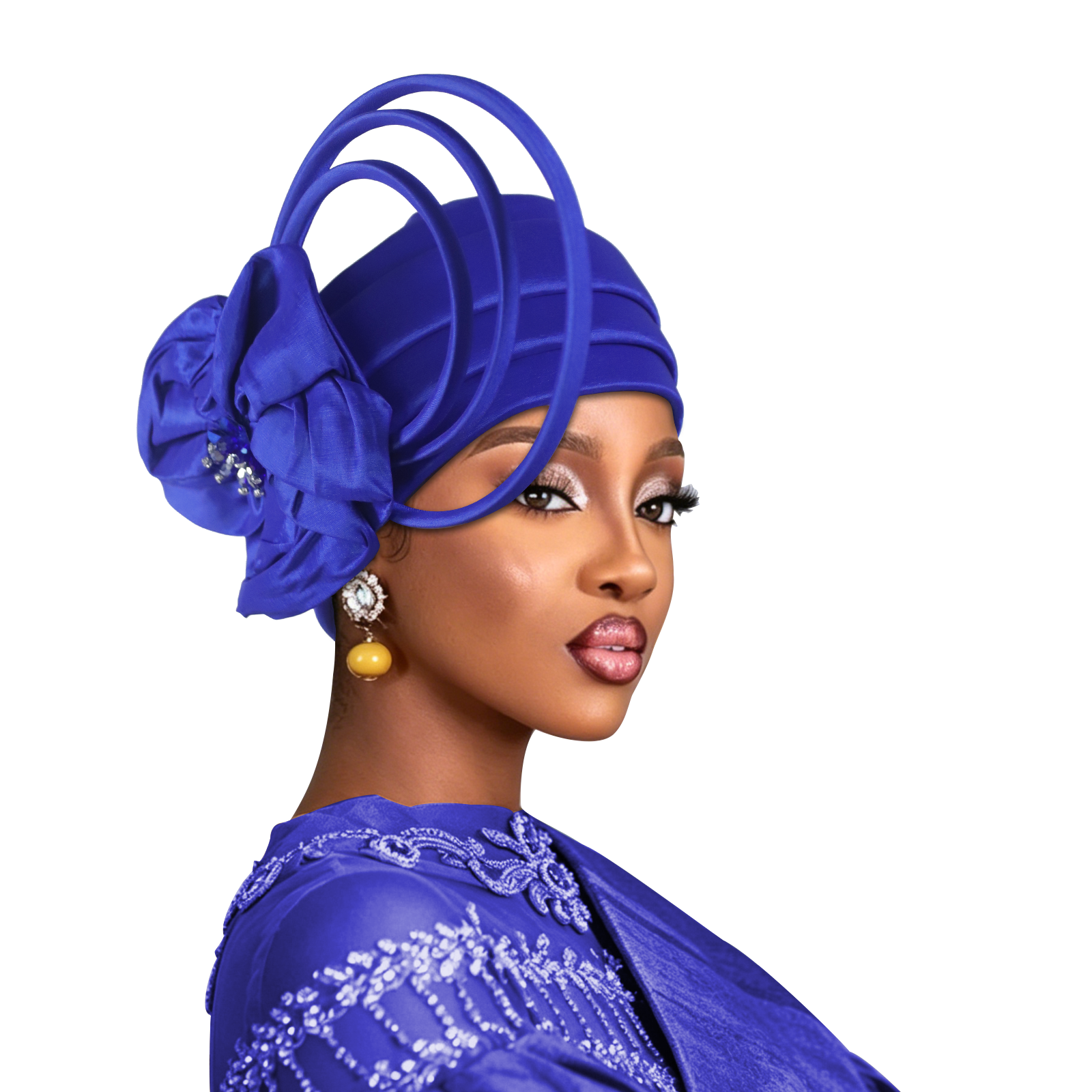 Turban africain Gele à fleurs et diamants pour femmes, couvre-chefs nigérians pour mariage, foulards et bonnets pour femmes