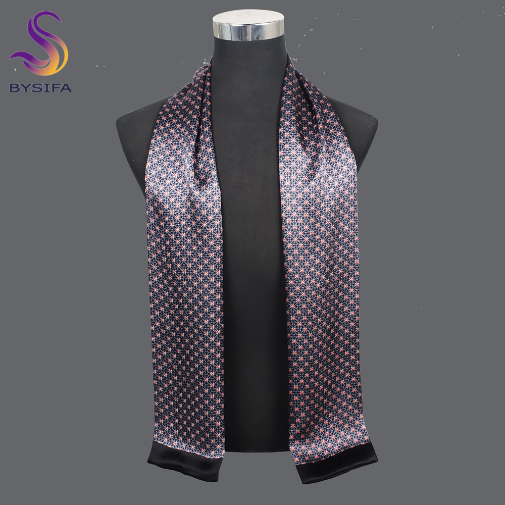 [BYSIFA] nouveau bleu marine hommes foulard en soie imprimé silencieux hiver marque mode foulards 100% Pure soie mâle noir longues écharpes cravate