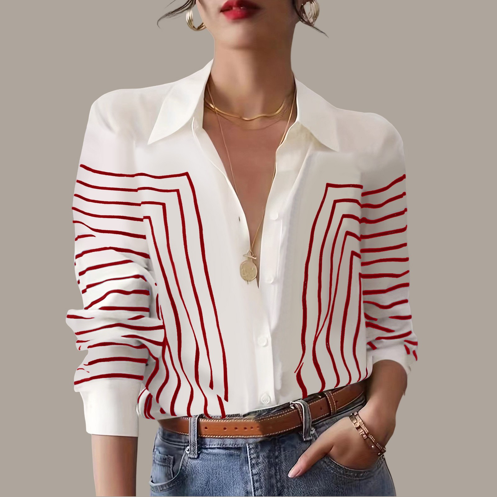 Tunique boutonnée à manches longues pour femmes, chemise en lin de coton à revers, chemisier monochrome vintage, tunique élégante pour le bureau, Harajuku