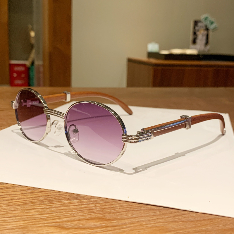 Lunettes de soleil ovales pour femmes et hommes, tendance de styliste, en bois, de luxe, Vintage, UV400