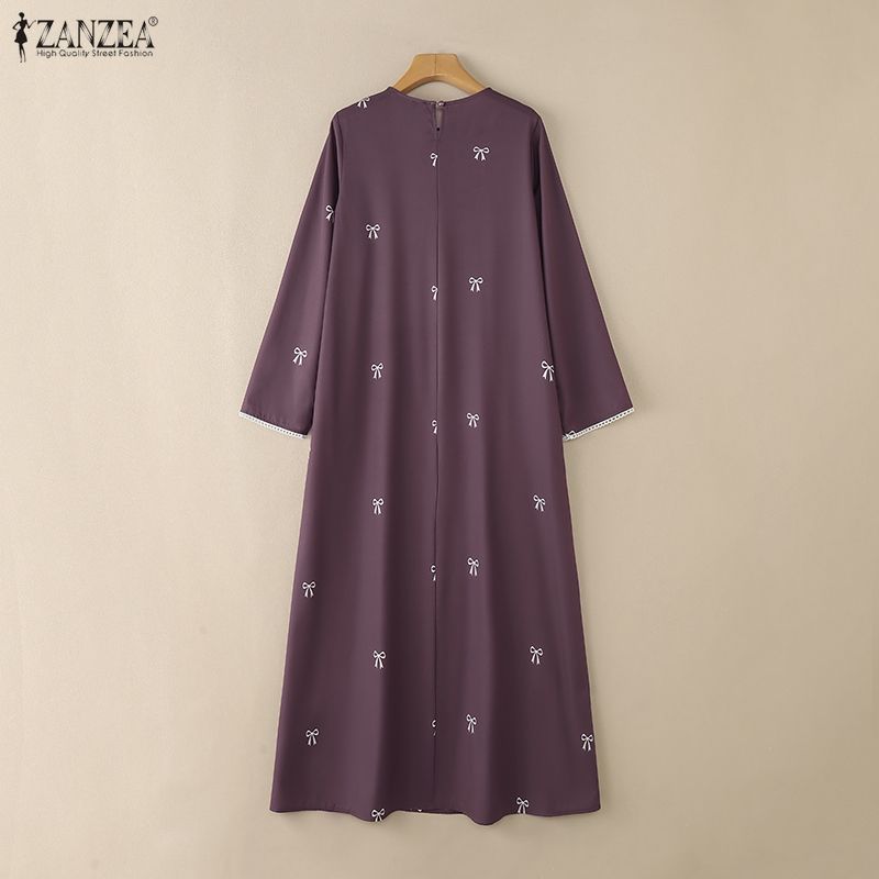 Robe longue ZANZEA musulmane modeste à imprimé nœud, col rond, manches longues, coupe ample, Abaya islamique, Hijabi, Robes de Ramadan pour femme