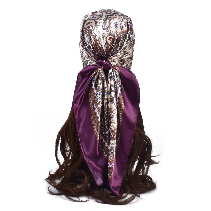 Foulard carré en soie pour femmes, marque de luxe, Foulard en Satin, Bandana doux, Hijab, pour cheveux, 90x90cm